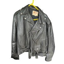 Vintage Excelled Leather Motorcycle Jacket Mens 44L Black Biker Belt Made in USA