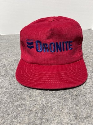 NEW Chevron ORONITE Additives Petroleum Vtg red Corduroy Hat Cap Leather Strap