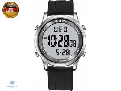 AVTREK Ultradünne Digitaluhr Wasserdicht,Herren Armbanduhr mit 5 Alarmen |