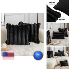 Neelvin Black Faux Fur Cozy Soft Striped Decorative Throw Pillow Covers 18x18