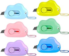 6-Pack Cloud-Shaped Retractable Box Cutters with Key Rings - Portable Letter Ope