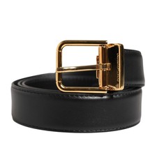 DOLCE & GABBANA Belt Men Black Classic Leather Metal Buckle 95cm / 38in 420usd