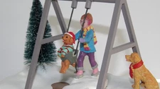 Lemax Puppy Gets A Swing Ride - Animated Holiday Village Train Carnival Accent