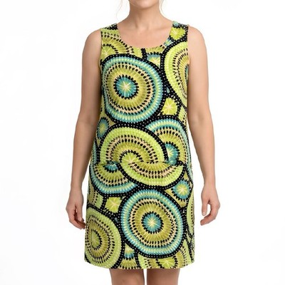 Indiska Retro Mandala Print Dress, Psychedelic Dress Size M, Geometric Mod Dress