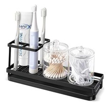 Toothbrush Holders for Bathrooms, 4 Slots Rustproof Metal Tooth Brushing Black