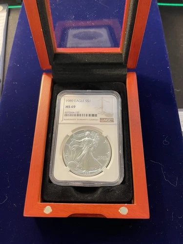 1989 $1 AMERICAN SILVER EAGLE NGC MS69 CLASSIC BROWN LABEL + Display Box 🔥🔥🔥