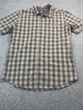 QuiksilverShirt Mens Large Gray Plaid Short Sleeve Button Up Outdoors