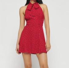 Reformation Aylani Tie Neck Polka Dot Print Dress in Ditty Size 4