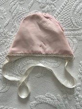 Vtg 1950s Infant Girl Bonnet Lace Embroidery Pink
