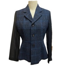 90s Comme Des Garcons Tricot Blazer Sheer Plaid Wool Japan Black Blue 1997 Vtg