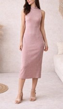 House of CB London Sleeveless Mock Neck Midi Dress in Sparkle Pink size M