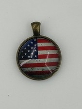 Pendant American Flag Bronze Tone Round 1 Inch Patriotic