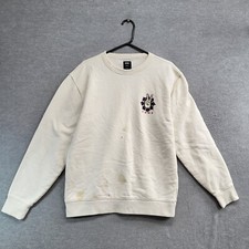 VANS Men Sweatshirt Medium White Versa Peace Logo Fleece Pullover READ