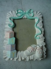 Resin Ruffled Baby Block Baby Shoe 3  X 5" Desktop Photo Frame Size: 6    X 5  