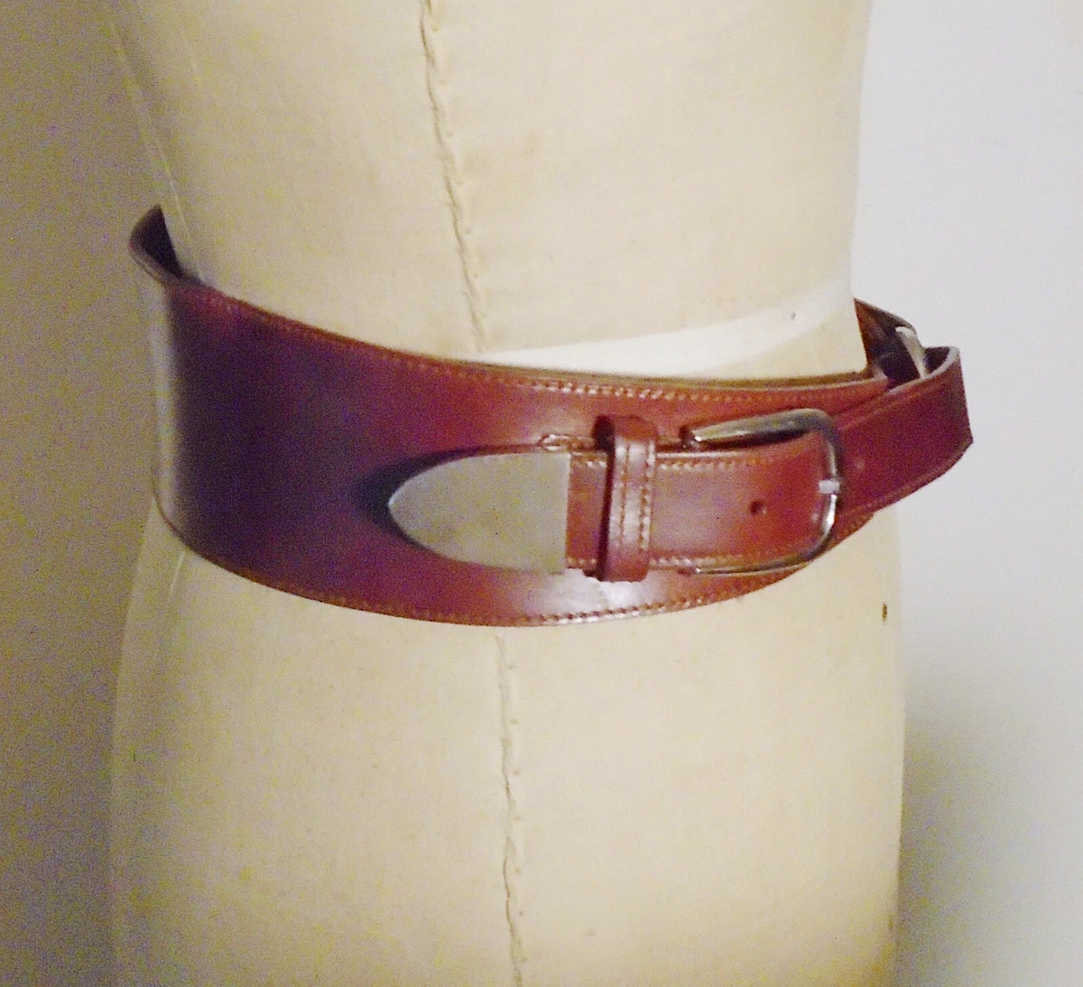 Oscar de la Renta Vintage 80s Corset Wide Waist Belt L Brown Leather Peplum Chic Oscar de la Renta Women main image 4