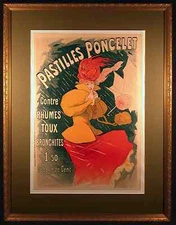 Pastilles Poncelet Original 1896 Color Lithograph by Jules CHERET Poster Framed