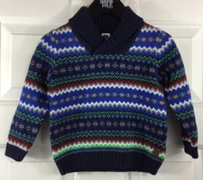 Janie and Jack Shawl Collar Pullover Sweater Blue Navy Striped Size 18-24 M