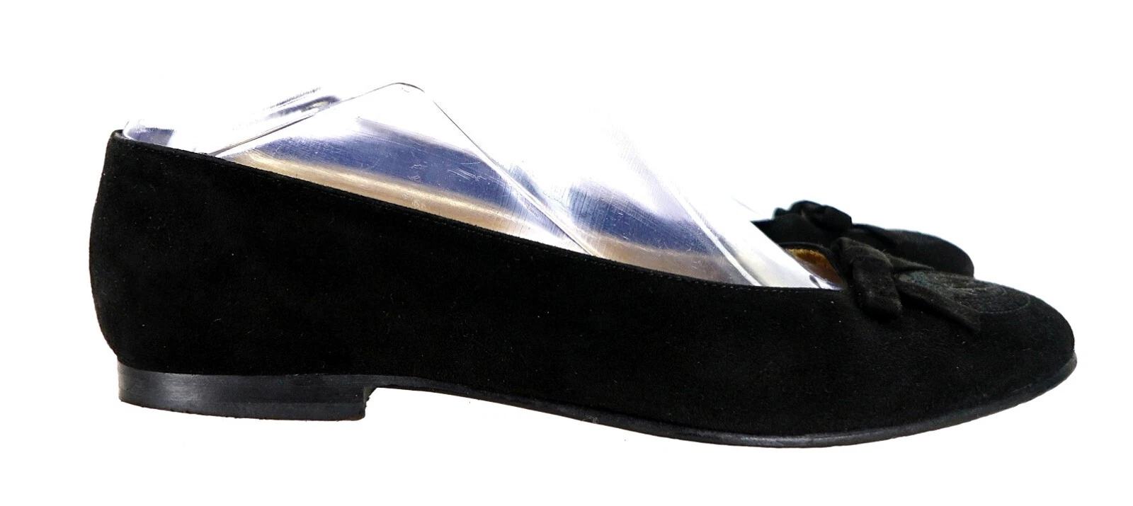 Scarpe basse vintage VERSACE nero oro pelle scamosciata EU 36 US 6 Italia 5383