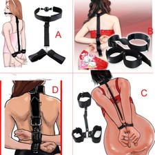 Neck Collar to Wirst Handcuffs Ankle Cuffs mouth gag Bondage strap Back cuffs