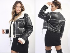 Pocket Detail Faux Shearling Avaiator Jacket
