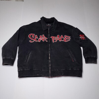 Rare Vintage Scarface Black Canvas Jacket Rhinestone Embroidered Patches 4XL Y2k