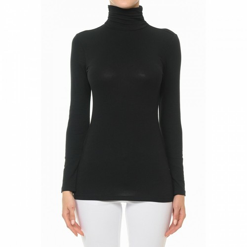 WOMEN SOLID COTTON TURTLENECK FUNNEL NECK LONG SLEEVE TOP SHIRT 67225 - Picture 13 of 20