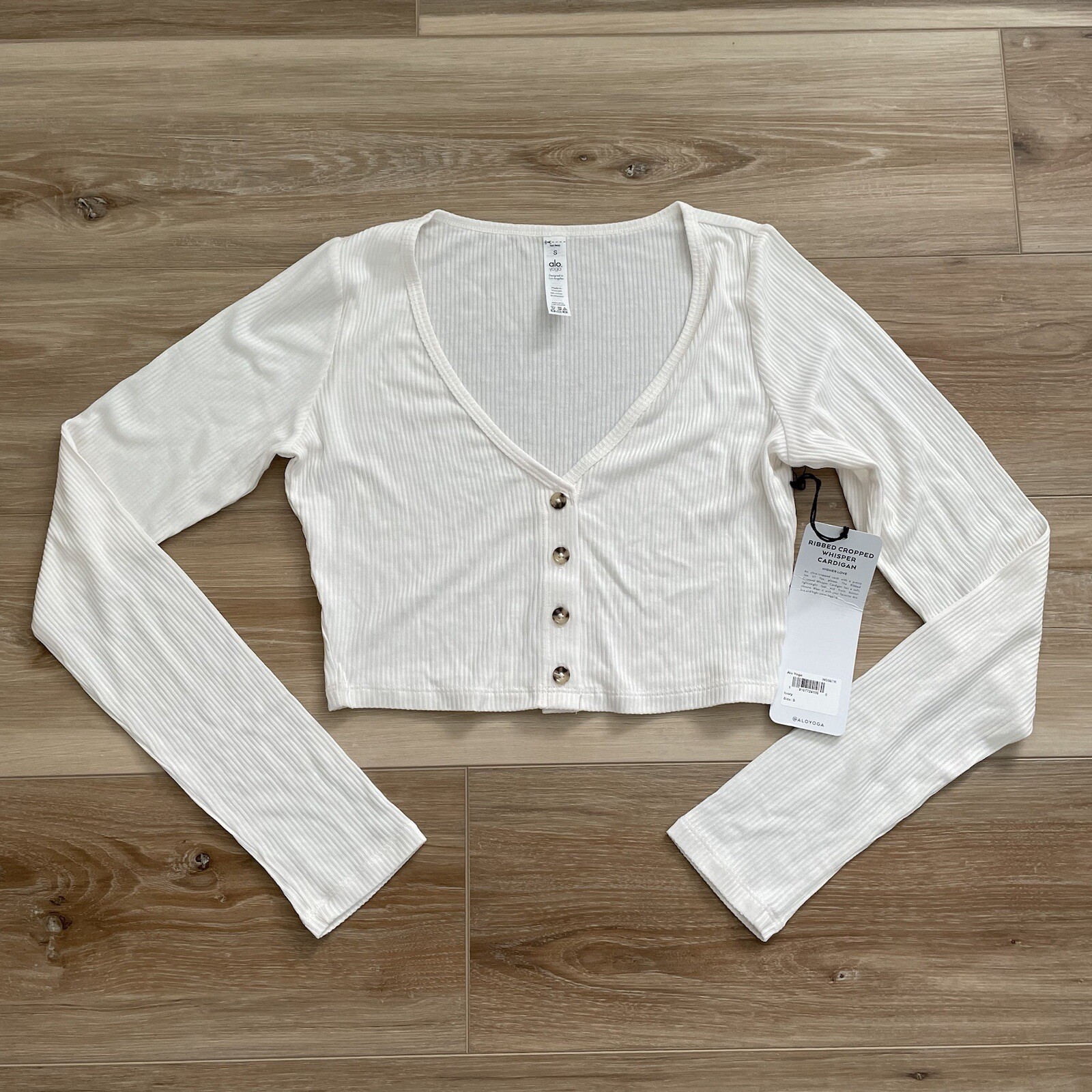 Alo Ribbed Cropped Whisper Cardigan in Ivory sz S NEW | eBay