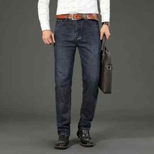 Men's Casual Straight Stretch Jeans Classic Blue Black Denim Work Trousers