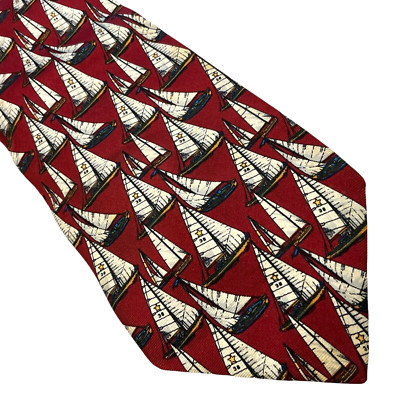 Beaufort Tie Rack Sailboats Dark Red Maroon Silk Neck Tie Italy Made Regatta