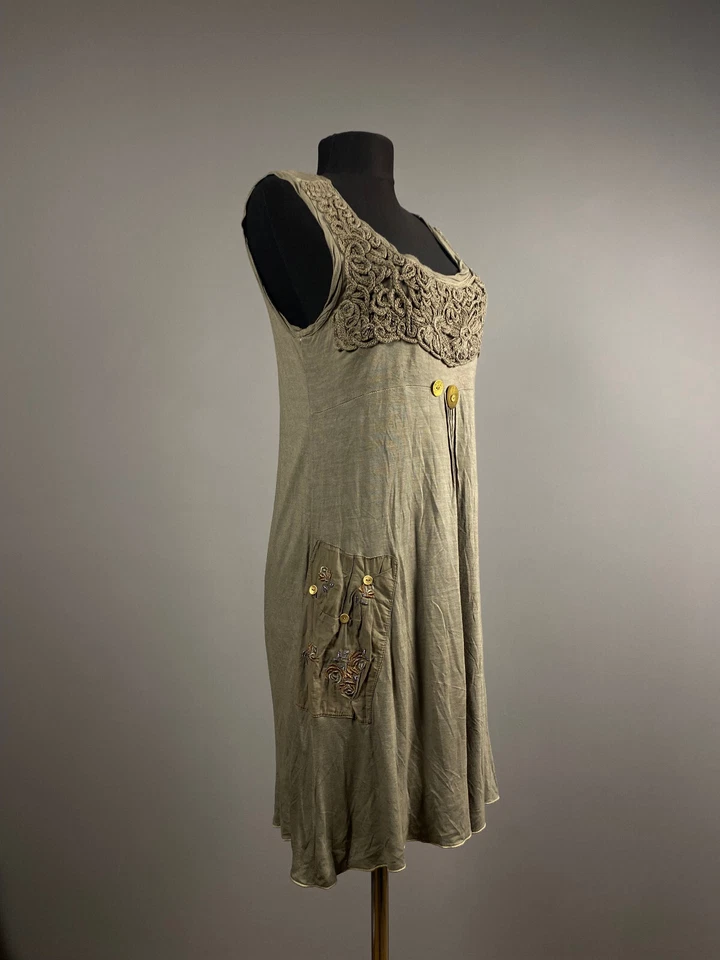 Elisa Cavaletti Womens Olive Khaki Boat Neck Sleeveless Tank Tunic Dress Size M - Image 3 of 4