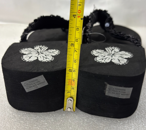 Keilsandalen Damen-Flip-Flops Strass Glitzer schwarz Perlen Blumenmuster Größe 9/10 - Bild 7 von 7