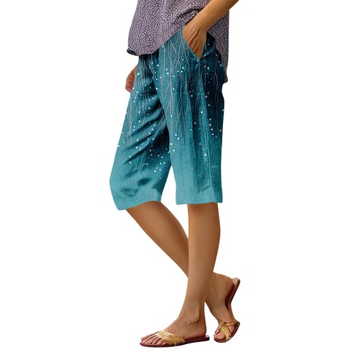 Women's Fashion Printed Pocket Elastic Waist Casual 5/10 Pants - Picture 8 of 39