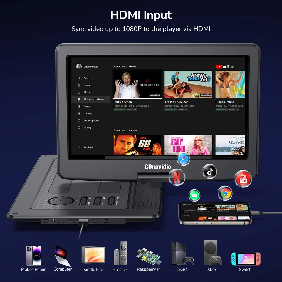 19 «Full HD портативный DVD-плеер с 16» большой экран AV выход HDMI MP3 USB аккумулятор - Изображение 4 из 4