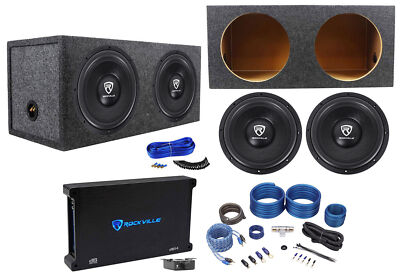 (2) Rockville W12K6D2 V2 12'' 4800w Subwoofers+Sealed Box+Mono Amplifier+Amp Kit