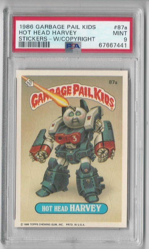 Hot Head Harvey w/ Copyright 1986 Garbage Pail Kids #87a PSA 9 Series 3 GPK 3rd