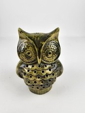 Vintage Retro Green Ceramic Owl Coin Penny Bank Figurine Collectible 6.5"