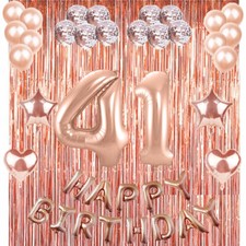 41st Rose Gold Happy Birthday Banner Confetti Balloon Party Decoration Supplies