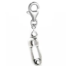 Clip on Saftey Pin Dangle Charm Pendant for European Clip on Charm Jewelry w/ Lo