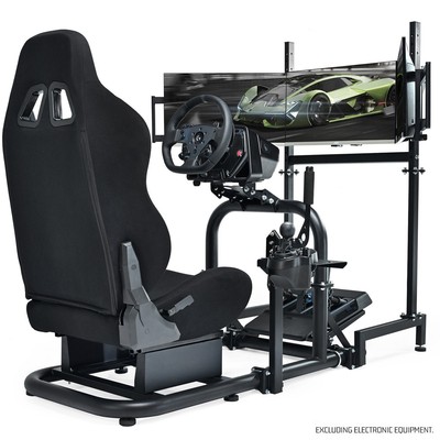Zootopo G923 Racing Simulator Cockpit with Triple Monitor Stand and Black Seat