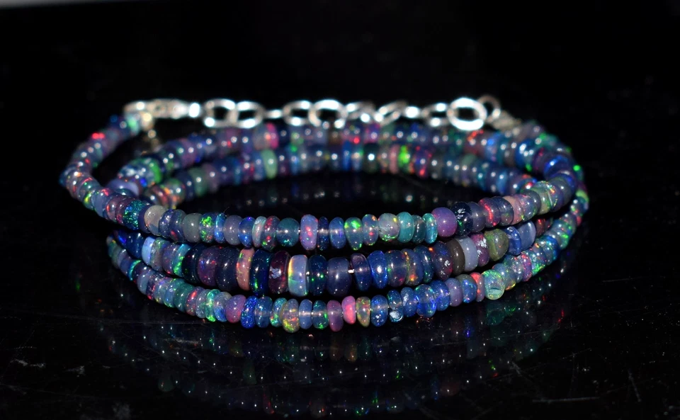 22 " Naturale Etiope Opale Gemma Collana Perle 925 Argento Sterling Regalo Nuovo - Immagine 3 di 4