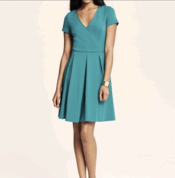 Banana Republic 0 XS Womens Pleated Fit Flare Dress Green Blue Short Sleeve  EUC