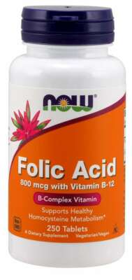 NOW Foods Folic Acid 800 mcg with Vitamin B-12 250 Tablets 11/26 EXP B-Complex