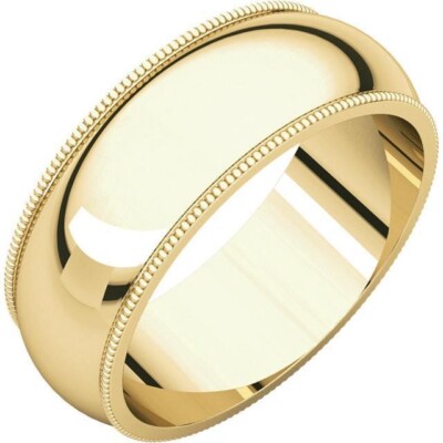 7mm 14k Solid Yellow Gold Milgrain Comfort Fit Wedding Band Ring Size 4 