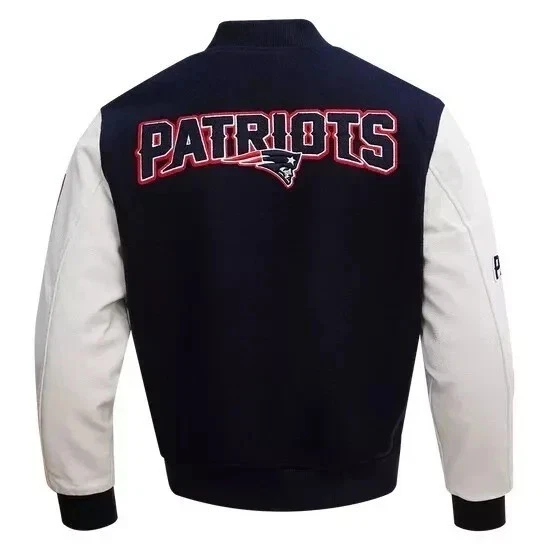 New England Patriots Varsity Jacket Black Wool & Leather Bomber Style Coat - product detail image 2