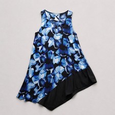 Vera Wang Tank Dress Women Medium Multicolor Floral Wide Sleeve Asymmetrical Hem