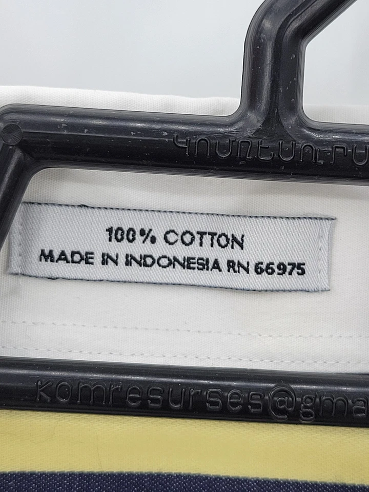 Italo Mondo 正装衬衫男式 Big 19 34/35 蓝色黄色条纹法式袖口棉 — 第 4/4 张图片