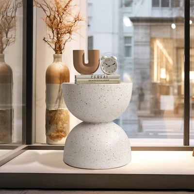 Modern Speckled Concrete Accent Side Table Lightweight Round Patio End Table USA - Image 1 of 4