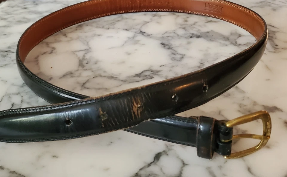 Cinturón Liberty of London de cuero negro para hombre L-34" W-11/8" doble puntada hebilla de latón Foto 2 de 4