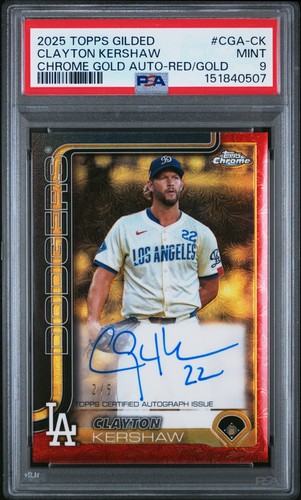2025 Topps Gilded Clayton Kershaw Red/Gold Auto /5 PSA 9 Pop 1