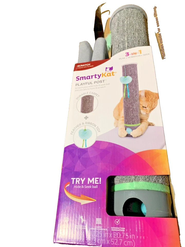 SmartyKat 3-1 Playful Post Carpet Cat Scratching Post with Spinning Wand Toy - Image 2 of 2